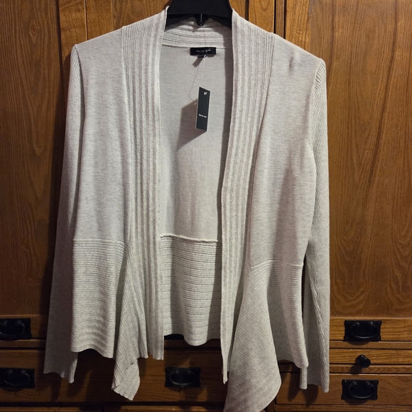 Verve Ami' Women's White Heather Open-Front Cardigan W/ Ribbed Detail Size L New - Picture 1 of 9